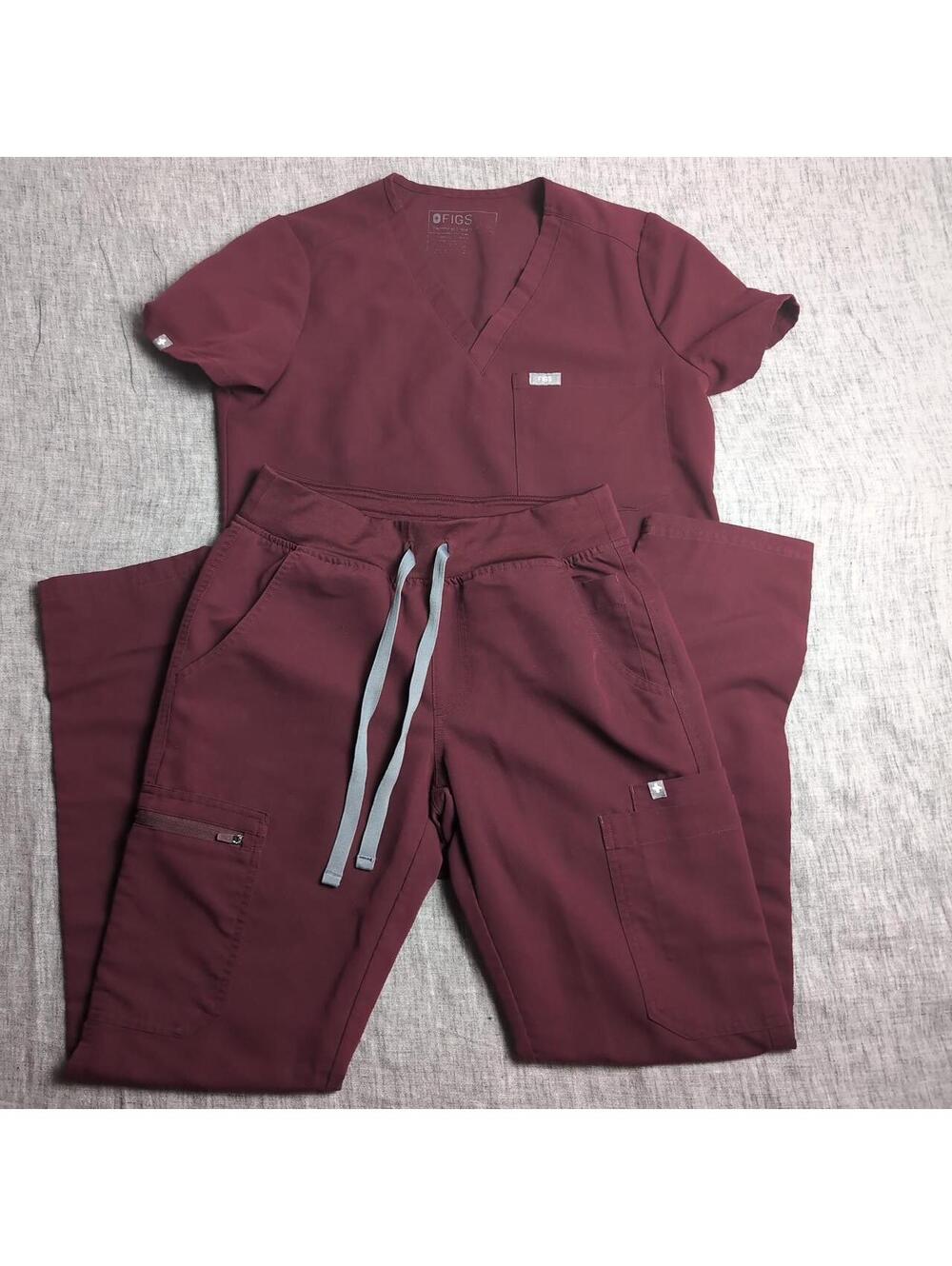 Figs scrub set XS - Catarina top, Yola pants - burgundy